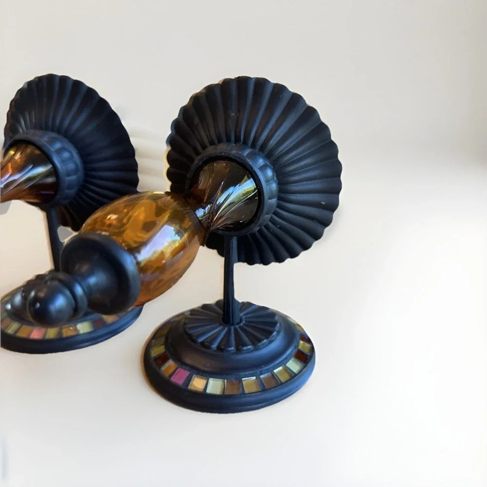 PartyLite Global Fusion Candle Holders Mosaic Glass Pair Of Wall Sconce Retired